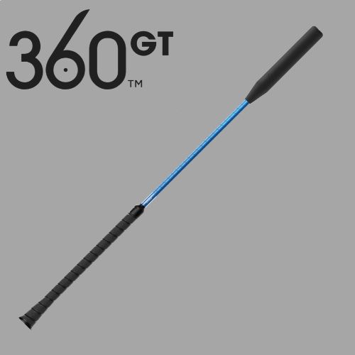 blue riding crop and 360 GT logo on gray background